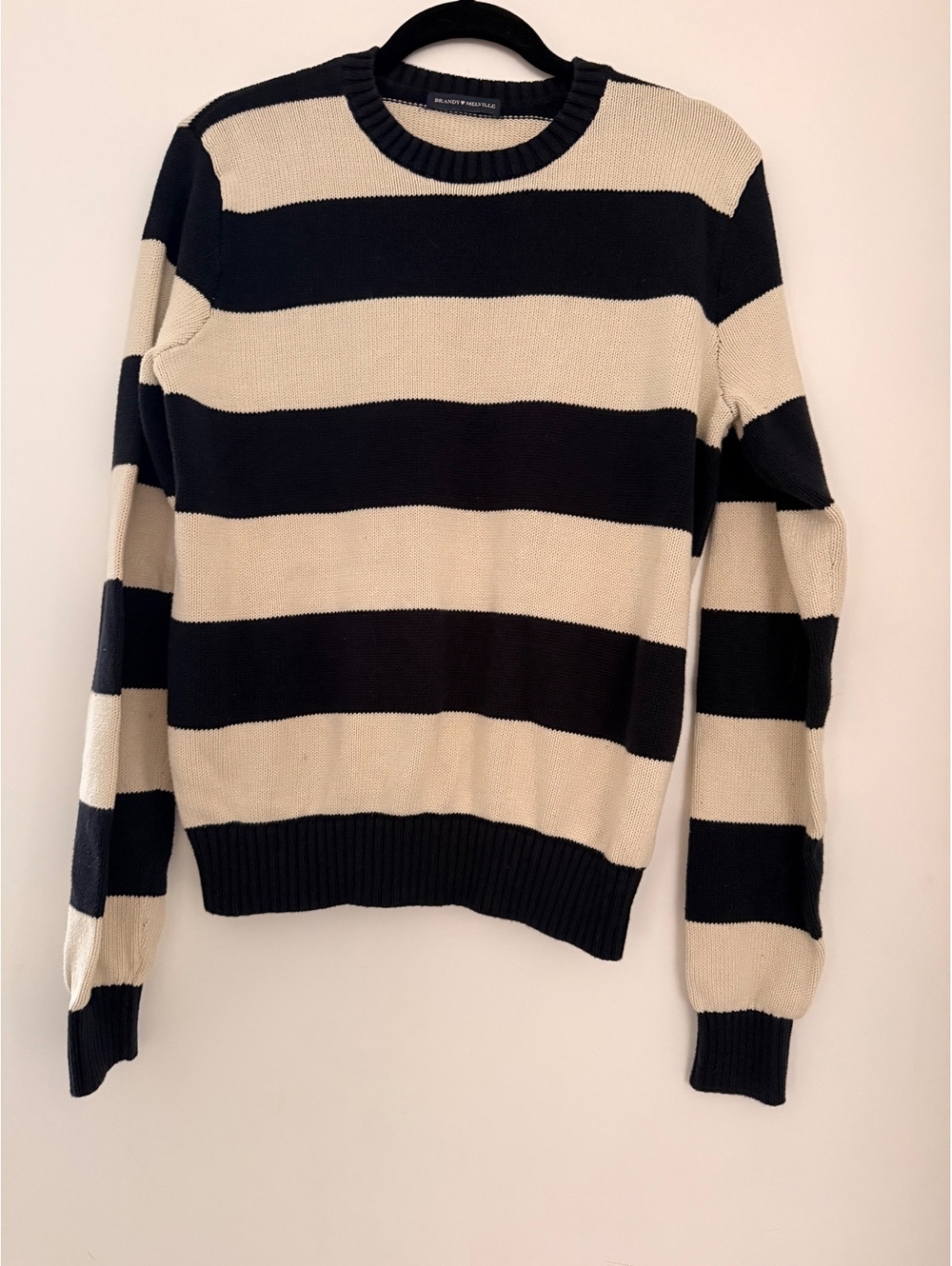 Brandy Melville Rugby Stripe Knit Sweater, Navy & Cream, One Size